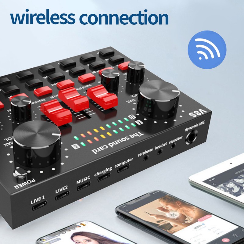 Bluetooth Live Sound Card 8 Modes Voice Changer Sound Mixer
