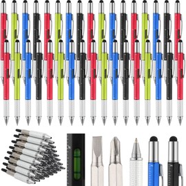 Yeaqee 80 Pcs Multi Tool Pen Gifts for Christmas 6 in 1 Screwdriver Pen Bulk for Men Dad Multi Function Pen with Black Ink Refills,Ruler, Level Gauge, Ballpoint Pen for Father's Day (Vivid Color)