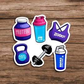 Fitness Icons Dumbbell Protein Gym 5 Inch Vinyl Sticker Waterproof Fitness Lifestyle Decal Sticker