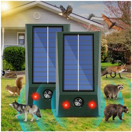 2 Pack Solar Ultrasonic Animal Repeller Outdoor, Deer Repellent Devices Drive Away Foxes, Waterproof Flashing Lights Hanging Ultrasonic Deterrent for Wolves, Raccoons, Rats, Shunk