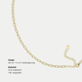 Jean & Len Anna Necklace in Gold, Nickel, Lead and Cadmium Free, 14K Gold Plated, 316L Stainless Steel, Adjustable Size (40-45cm) Waterproof Necklace, Stainless Steel, No Gemstone