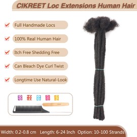 Loc Extensions Human Hair Dreadlock Extensions Dreads Extensions for Men Women Real Human Hair Locs Extension Natural Black Full Handmade Permanent Locs Hair Extensions (0.6cm 1B 10 Inch 10 Strands)