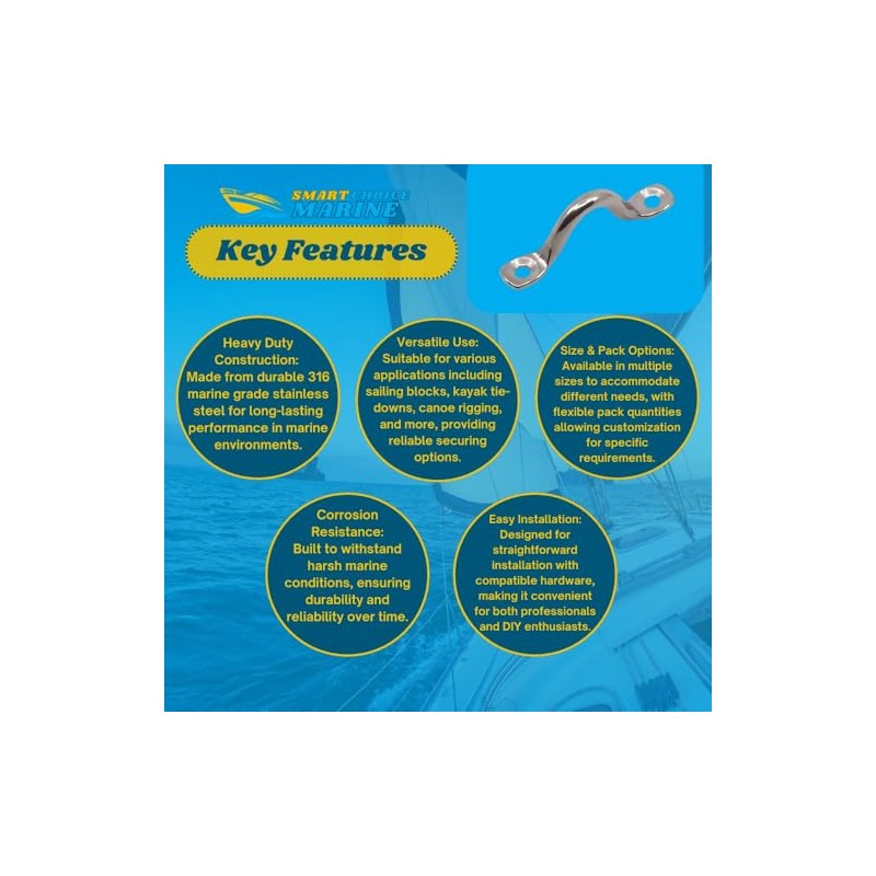 Smart Choice Marine 316 Stainless Steel Tie Down Eye Strap