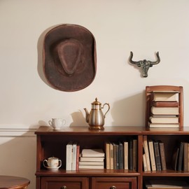 VINLUNM Cast Iron Cowboy Hat Holder, Wall Mounted Hat Storage Organizer, Western Decor for Bedroom