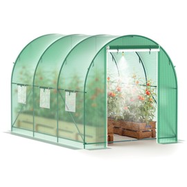 Greenhouse, 10’x7’x7’ Upgraded Walk-in Greenhouse with Spraying System, Heavy Duty Tunnel Greenhouse with 6 Ventilated Mesh Windows & Zippered Roll-up Door, Large Plant Garden Hot House Outdoor