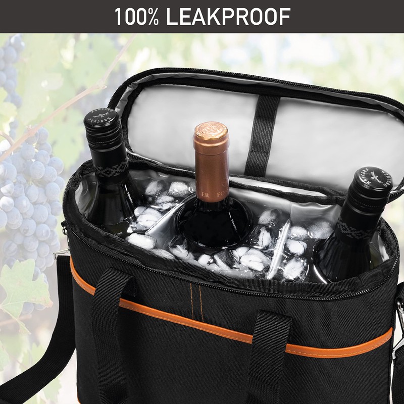 opux 3 Bottle Wine Carrier Tote, Insulated Leakproof Wine Cooler