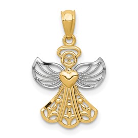 14k Yellow and Rhodium Two-Tone Angel Heart Pendant with Filigree Wings, Spiritual Symbol Necklace for Women, Religious Gold Jewelry, Guardian Angel Charm, Christian Faith Inspired Pendant