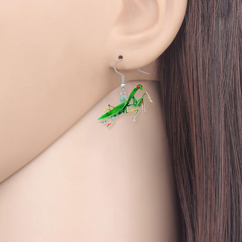 OUSIO Acrylic Green Praying Mantis Earrings Insect Animals Bug Lightweight