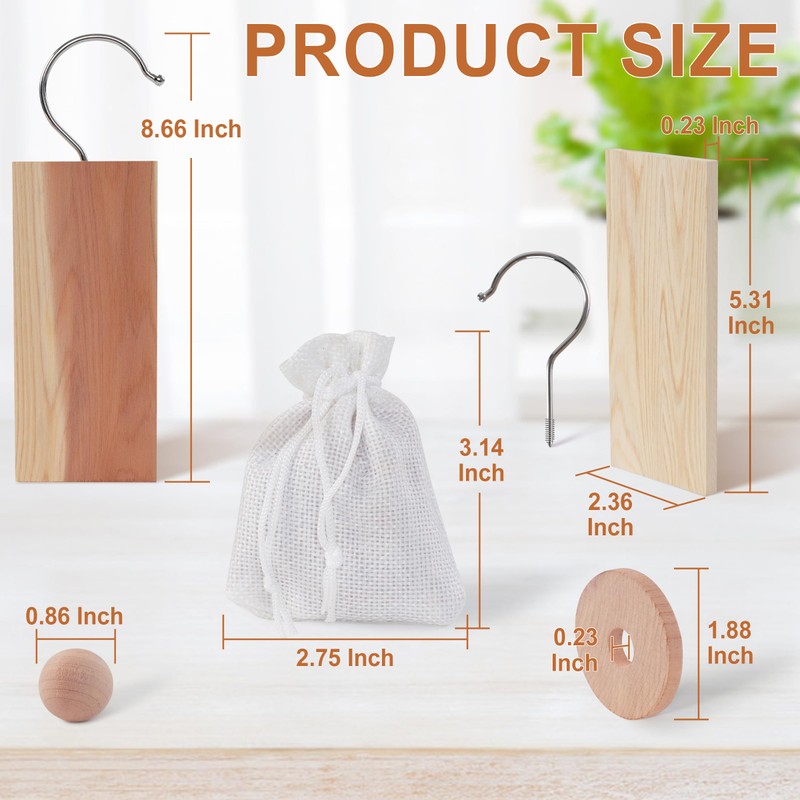 71 Piece Cedar Blocks Set for Clothes Storage: 7 Hooks,