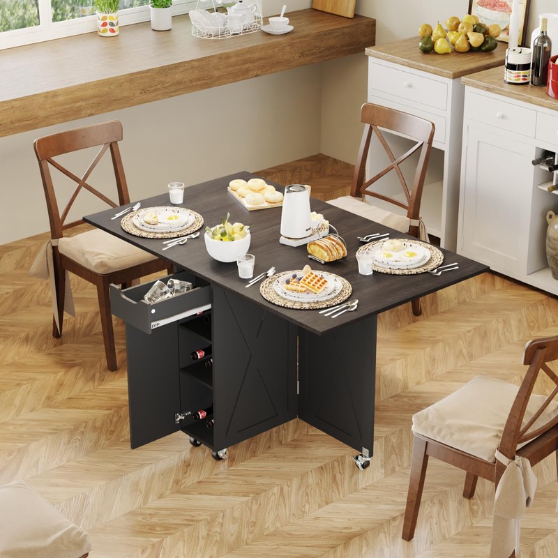 3imothrix Folding Dining Table, Dinner Table with Drawer and Storage