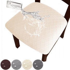 Hopelit Dining Room Chair Covers, Set of 6, Jacquard Dining Room Chair Seat Covers, TPU Film Chair Cover, Waterproof, Removable, Washable, Stretch for Kitchen, Restaurant, Party, Diamond Beige