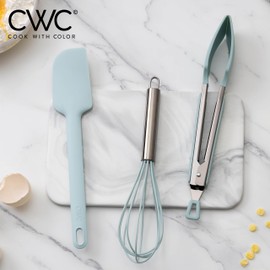 COOK WITH COLOR Stainless Steel Silicone Tipped Kitchen & BBQ Tongs Set, 3 Pc Utensils, Green