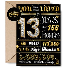 Wonkali 13th Birthday Gifts for Boys, Girls, Happy 13th Birthday Greeting Card Decorations for 13 Year Old Boy (Black and Golden)