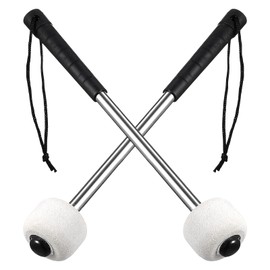 Culinavog Felt Head Drum Mallets 2 Pack – Percussion Timpani Sticks with Stainless Steel Handle and Storage Bag, Anti-Slip Grip, Compatible with Snare Drum and Bass Drum (white)