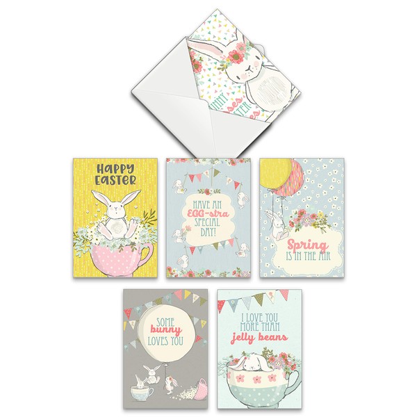 Silly Goose Gifts I Love You More Than Jelly Beans - Easter Bunny Set of Greeting Cards Assortment (Set of 6) with Envelopes