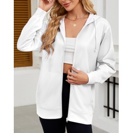 Women's Zip Up Hoodies Long Sleeve Sweatshirts Fall Outfits Casual Oversized Full Zip Hooded Jacket 2025 Fashion-White-S