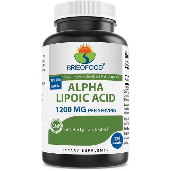 Brieofood Alpha Lipoic Acid 1200mg per Serving - 120 Capsules - Non-GMO, Gluten Free