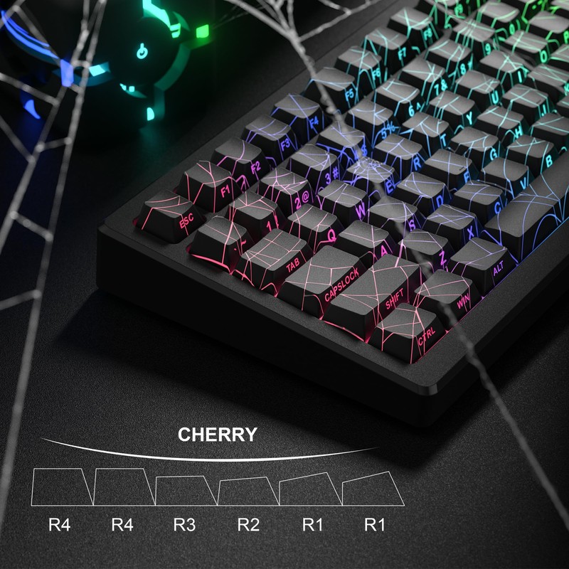 dagaladoo Black Spider Web Key caps Shine Through Keycap Set