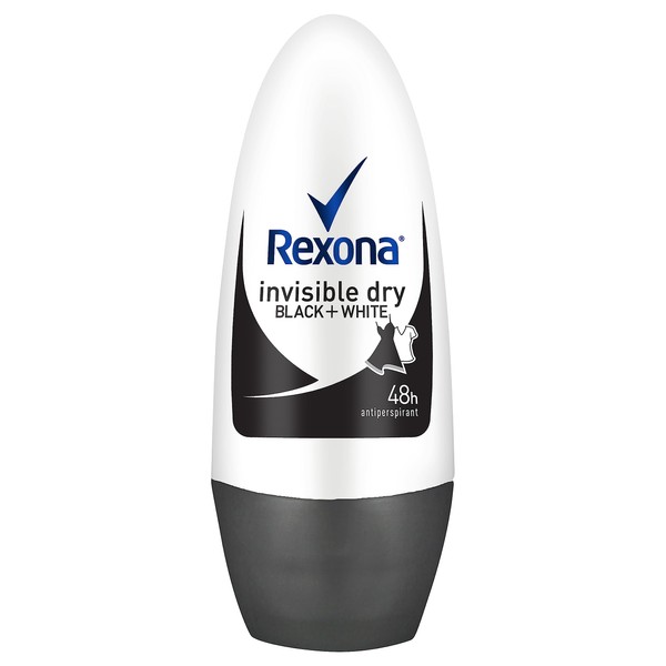 REXONA Women Antiperspirant Roll On Deodorant Invisible Dry Black+White 50ml
