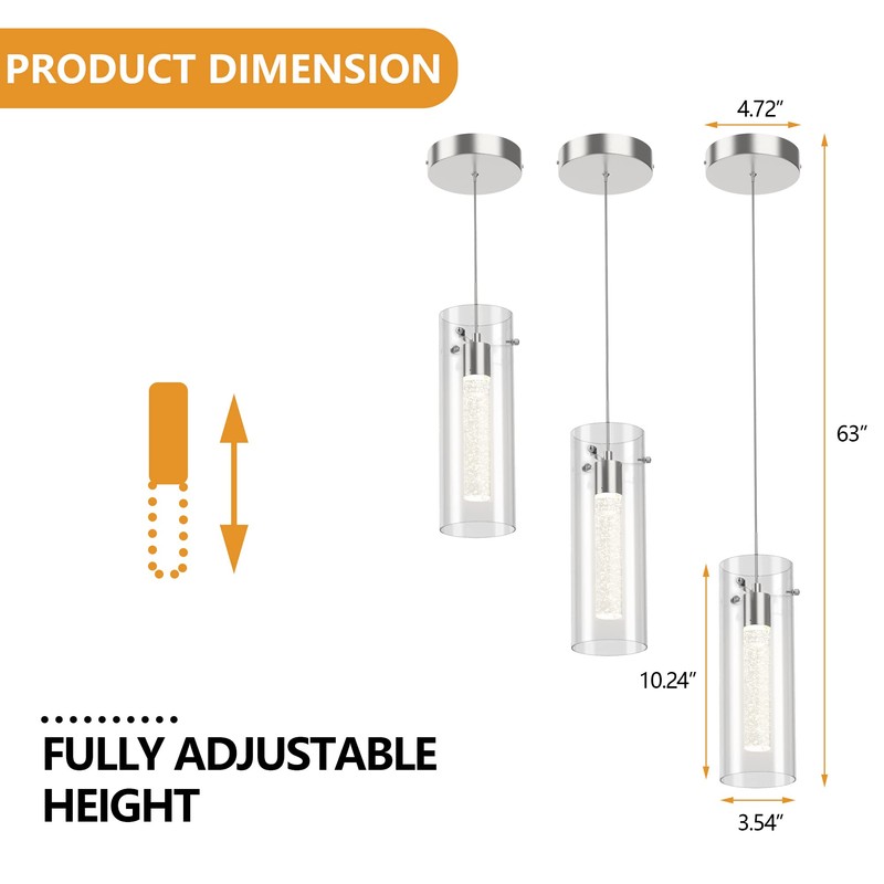 Esfos Pendant Ceiling Light Fixture, LED Kitchen Lighting Crystal Pendant