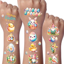 Easter Glitter Tattoo Set Children, 12 Sheets Egg Colours, Easter Temporary Tattoo for Children, Easter Tattoos Gifts for Kids, Easter Egg Rabbit Glitter Tattoo Children Decoration, Easter Tattoos