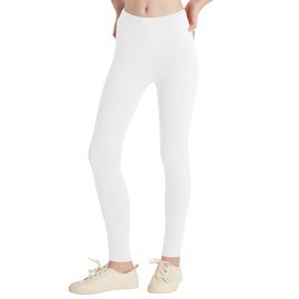 QBK Girls' Organic Cotton Leggings 2T 3T 4T 5T to 12 Years - Ultra Soft & Comfortable Footless Tights for Toddler to Kids(White,3T)