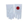 Masonic Knight Templar Red Nordic Cross White Cotton Embroidered Glove,