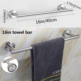 szhdxsy 6 Pack Bathroom Hardware Set, SUS 304 Stainless Steel Towel Holder Wall Mounted -Include16inch Towel Rack,Toilet Paper Holder, Wall Towel Hooks and Adhesive Bathrobe Hooks.（Brushed Nickel）