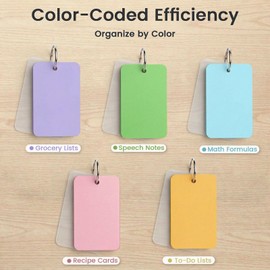 Koogel 250PCS Colored Index Cards with Rings, Flash Cards for Studying, 2.2 x 3.5 Inch Portable Notecard with Cover for School Vocabulary Words Memory Nursing Note Taking Classroom College Essentials