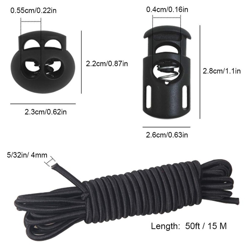 20 PCS Plastic Cord Locks & Elastic Bungee Nylon Shock
