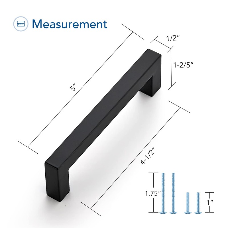 Ravinte 15 Pack Black Cabinet Pulls 4-1/2 Inch Square Kitchen