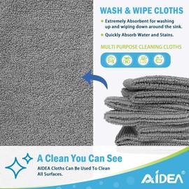 AIDEA AIDEA Microfibre Cloth Pack of 8, Multifunctional Reusable Cleaning Cloths, Lint Free Streak Free Washable Cloth Duster for House, Kitchen, Car, Motorbike, Windows 30 x 30 cm, Grey