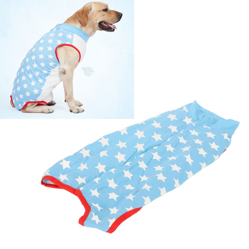 Dog Recovery Suit Blue Stars Pattern Prevents Licking Cotton Pet