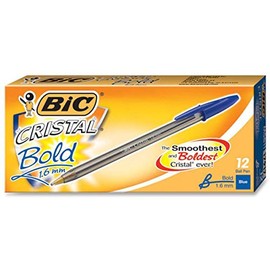 BIC Cristal Ballpoint Pens - Bold Pen Point - 1.6 mm Pen Point Size - Blue - Clear Barrel - 12 / Dozen