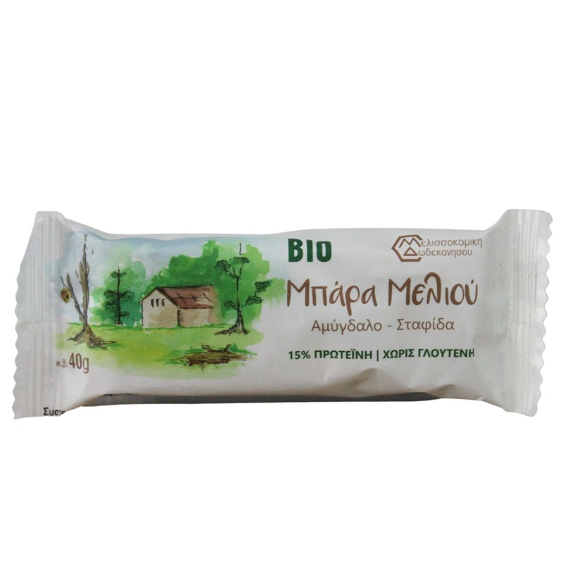 HoneyUP Organic Honey Bar with Almonds and Raisins 40g, Display