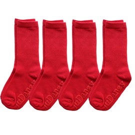 juDanzy 4 Pack of Mid-Calf Ribbed Socks with Anti-Slip Grips for School Uniform, Soccer, Sports, AFO, Red, 6-10 Years
