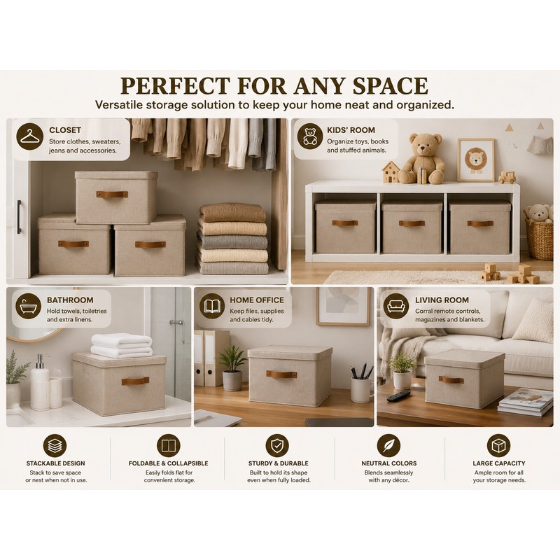Stackable Storage Bins with Lids, 3-Pack, Stackable Closet Organizer, Sturdy