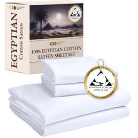 California Design Den Certified 100% Egyptian Cotton Sheets Queen Size, Luxury Queen Sheet Set with Deep Pocket, Soft, Wrinkle-Resistant, Cool & Durable Bed Sheets, White Sheets