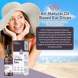 Marie Originals Natural Ear Oil Drops | Mullein Garlic Oil Ear Drops for Infection Prevention, Herbal Ear Ache Drops for Adults, Kids & Pets, Soothes Ear Pain & Wax Removal, Earache Remedies (1 Pack)