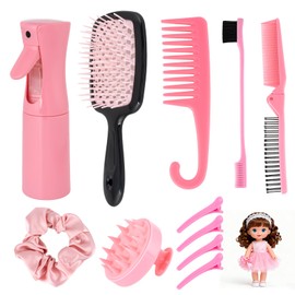 Doll Hair Brush Compatible with American Girl,4PCS Comb Set with Spray Bottle Compatible with American Girl Doll Brush(Pink)