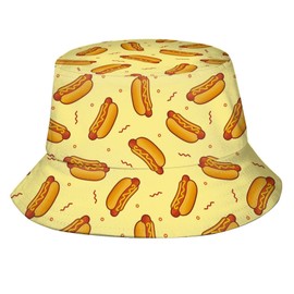 Funny Food 80s or 90s Hot Dog Bucket Hat Sun Uv Protection Foldable Fisherman Cap for Fishing Beach Outdoor