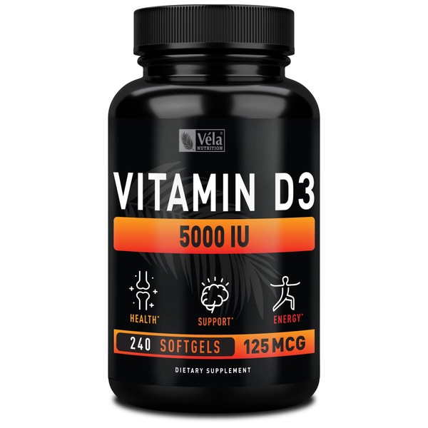 Vitamin D3 Softgels, Extra Strength, Vitamin D3, 5000IU (125 mcg), Rapid Release 240 Day-Supply, High Potency, Easy to Swallow, Supports Overall Health, Gluten Free
