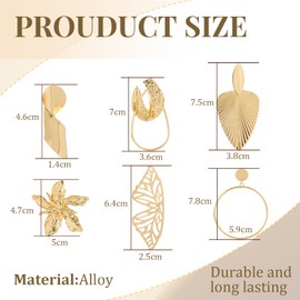 XSDSLS 6 Pairs Gold Statement Earrings Big Gold Geometric Exaggerated Earrings Vintage Big Drop Earring Set Ginkgo Butterfly Lotus Leaf Dangle Earrings Boho Statement Earrings for Women Girls (Set2)
