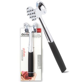 IPEA Stainless Steel Meat Tenderizer with Comfort Rubber Handle - 22.5cm - Double Sided Meat Tenderizer for Chopping Meat, Hamburgers, Cutlets, Steaks, Chicken - Non-Stick Kitchen Hammer