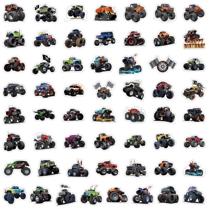 50PCS Cartoon Truck Transportation Waterproof Stickers for Kids Teenagers Adults