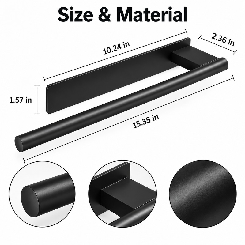 Stainless Steel Towel Rack for Bathroom Use – Self-Adhesive Single