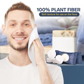 FCaeon Compressed Disposable Face Towel Cleaning Kit 100pcs,Portable & Compact Travel Size Towel Wash Cloth Cotton Wipes Tablets Coin Tissue Towelettes for Hotel Camping Backpacking Hiking(Dark Blue)