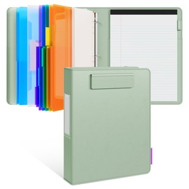 JoyCat 3 Ring Binder Clipboard with Storage,12.4"x10.2"Magnetic Clipboard Folder with 5 Expandable Folders,Refillable Lined Notepad (11" x 8.5"),Ideal for School Office Nursing(Grass Green)