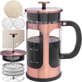 ADAMITA French Press Coffee Maker 8 cups 34 oz 304 Stainless Steel Coffee Press with 4 Filter Screens, Easy Clean Heat Resistant Borosilicate Glass - Free 100% BPA… (Copper-NRA1-S, 34oz)