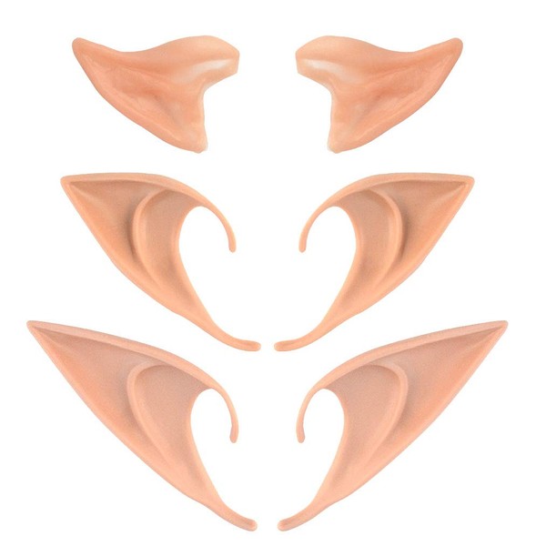 Nydotd 3 Pairs Latex Elf Ear Pointed Goblin Ears Pointed Tips Dress Up Costume Cosplay Halloween Party Props Party Fake Ear Goblin Ears 3 Size Pixie Ear Elven Vampire Fairy Ears Masquerade Accessories